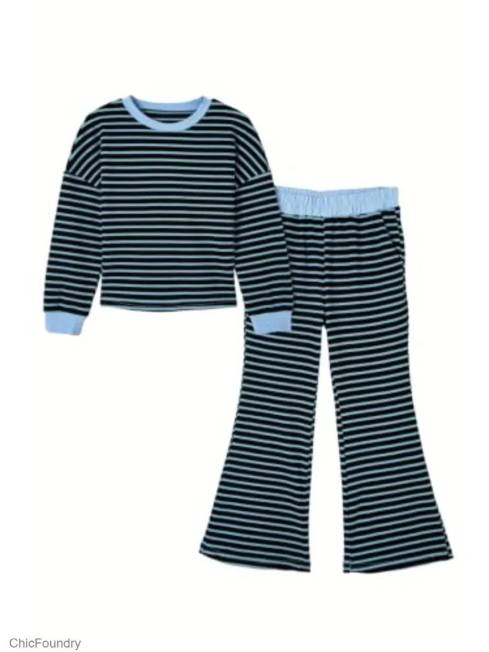 Girls Long Sleeve Striped Outfit Set Waffle Knit Size 6-15